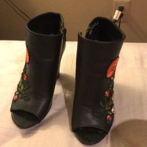 Black Embroidered Heels